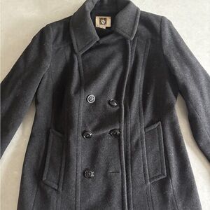 Anne Klein Vintage Black Peacoat with Wide Lapels and Structured Shoulders